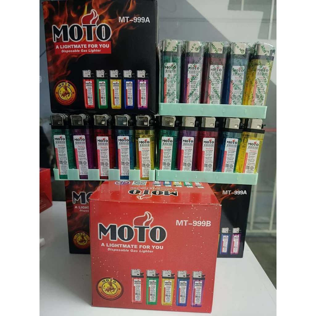 ขายส่งของแท้ MOTO กล่องดำ กล่องแดง 50ชิ้น/กล่อง ส่งด่วน รหัส999AB โรงงานขายเอง คุณภาพดี ถูก ชนิดหุ้ม/ไม่หุ้มปลอก ไฟแช็ค