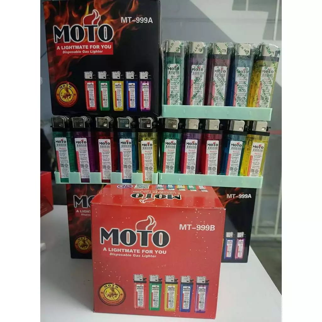ขายส่งของแท้ MOTO กล่องดำ กล่องแดง 50ชิ้น/กล่อง ส่งด่วน รหัส999AB โรงงานขายเอง คุณภาพดี ถูก ชนิดหุ้ม/ไม่หุ้มปลอก ไฟแช็ค