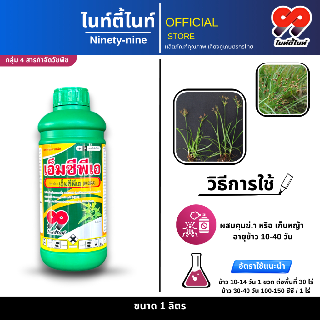MCPA เอ็มซีพีเอ 99 1 ลิตร  กำจัดวัชพืชประเภท กก ใบกว้าง  ลักเขียด หนวดปลาดุก กกทราย เทียนนา ผักผอด ในนาข้าว
