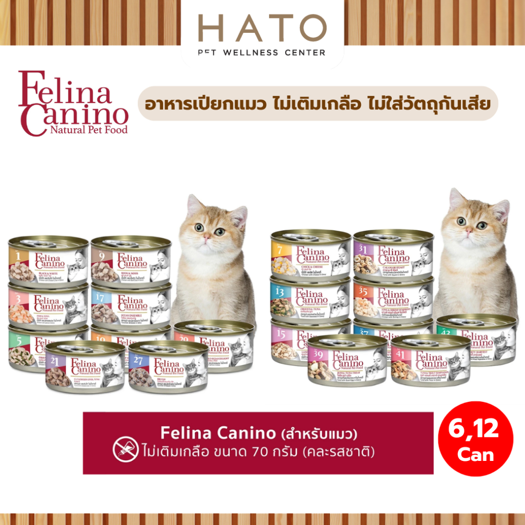 [6,12 กระป๋อง] Felina Canino (สำหรับน้องแมว) อาหารเปียก ไม่เติมเกลือ ไม่ใส่วัตถุกันเสีย 70 กรัม