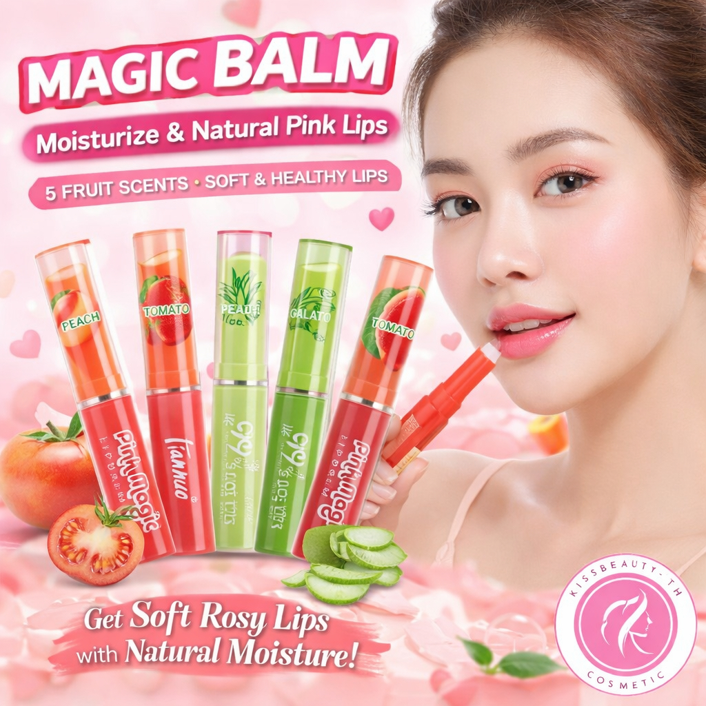 MAGIC BLAM ลิปบาล์มเพิ่มความชุ่มชื้นให้ริมฝีปาก มี 5 แบบให้เลือก มีกลิ่นหอม ให้เรียวปากอมชมพูดูธรรมชาติ สุขภาพดี