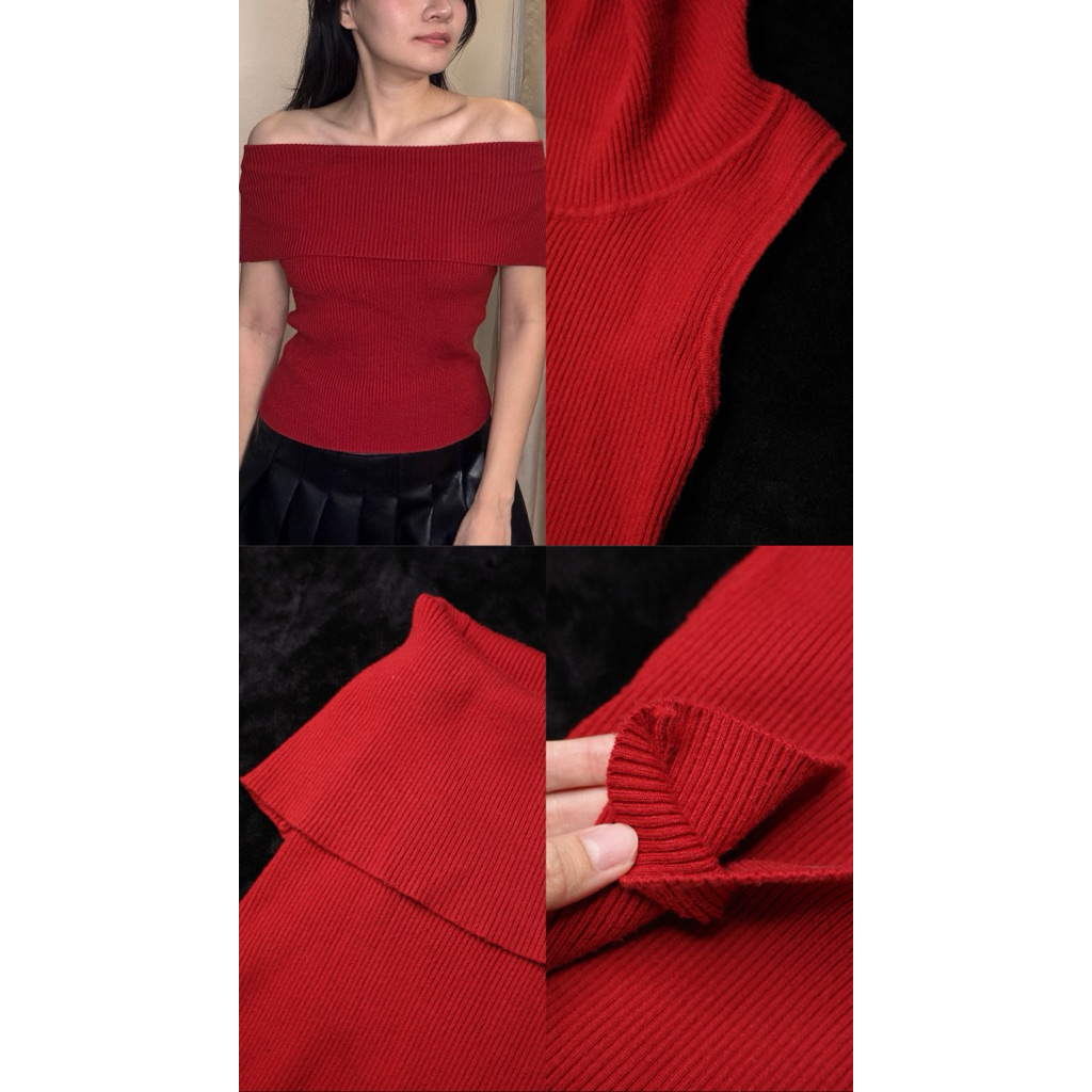 USED! 3pcs. basket official ✨(ส่งต่อ) - เสื้อปาดไหล่ สีแดง รับตรุษจีน 🧧