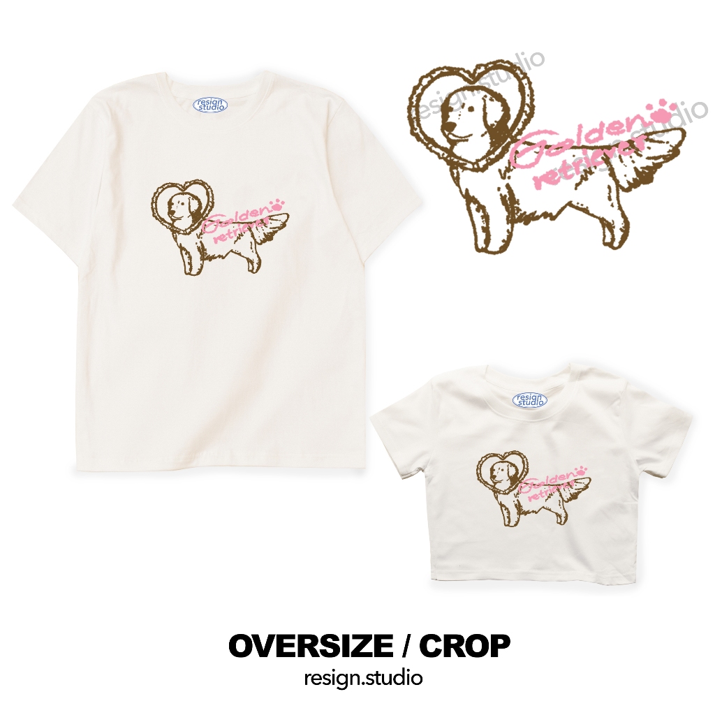 resign studio - เสื้อยืด crop/ oversize ลาย Golden Retriever