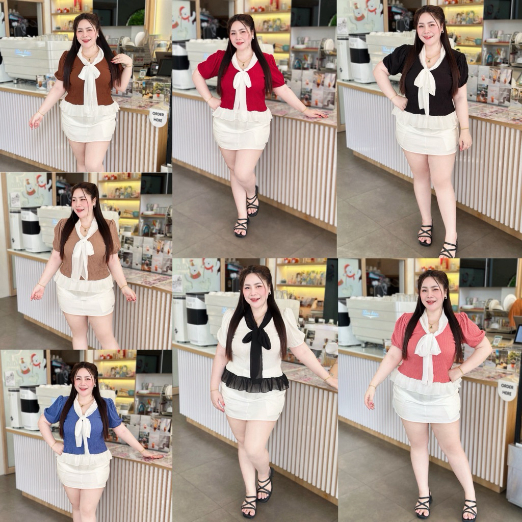 เสื้อสาวอวบ ระบายเอว อก38-46 สวยเรียบร้อย  (A59)