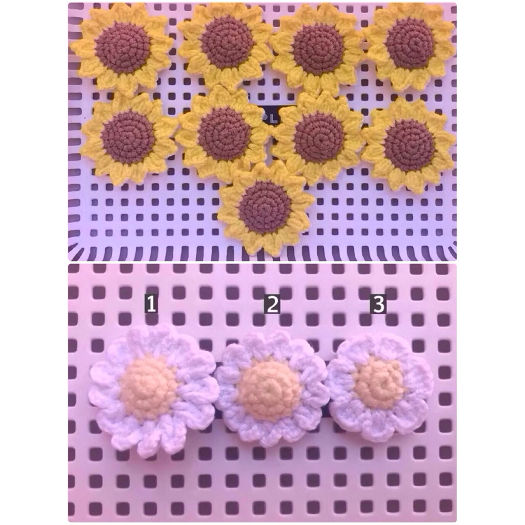 พวงกุญแจไหมพรมถักโครเชต์ ดอกทานตะวัน🌻 ดอกเดซี่ 🌼 สับปะรด