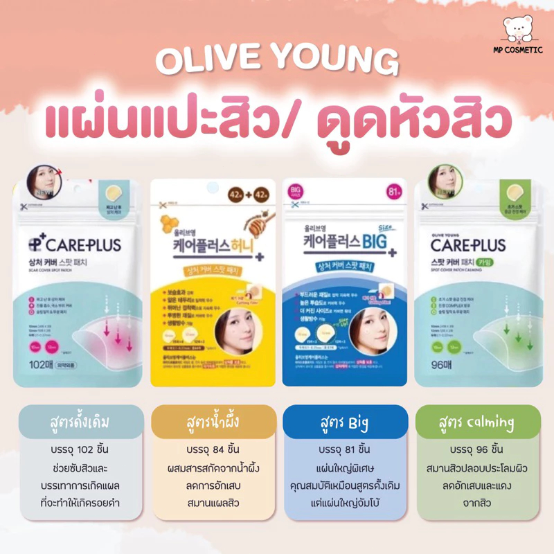 (1ซอง) (แท้/พร้อมส่ง)แผ่นแปะสิว แผ่นดูดสิว Olive Young Care Plus Spot Patch