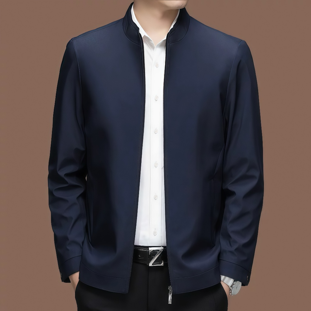 แจ็กเก็ตธุรกิจชายคอตั้ง เสื้อแจ็คเก็ตซิปปกผู้ชาย เสื้อแจ็คเก็ตน้ำหนักเบาลำลองธุรกิจ ดีไซน์เกาหลี แจ็กเก็ตสไตล์แคชชวล