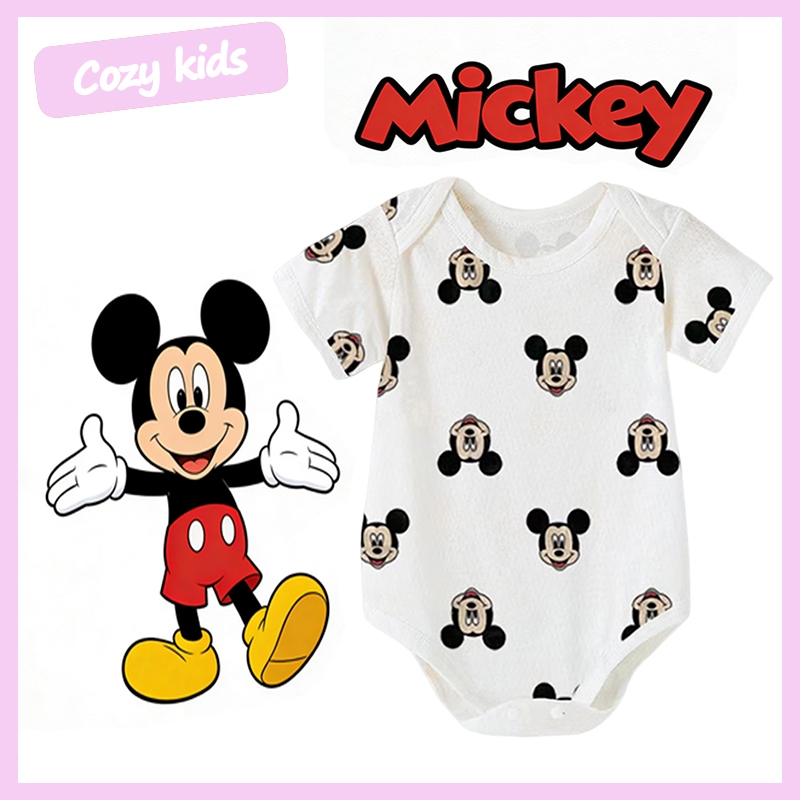 (พร้อมส่ง) ชุดนอนเด็กแ ชุดเด็กอ่อน บอดี้สูทขาเว้า Mickey ผ้าฝ้าย100% สำหรับเด็กอายุ 0-15 เดือน น้ำหนักเบา โปร่ง บาง