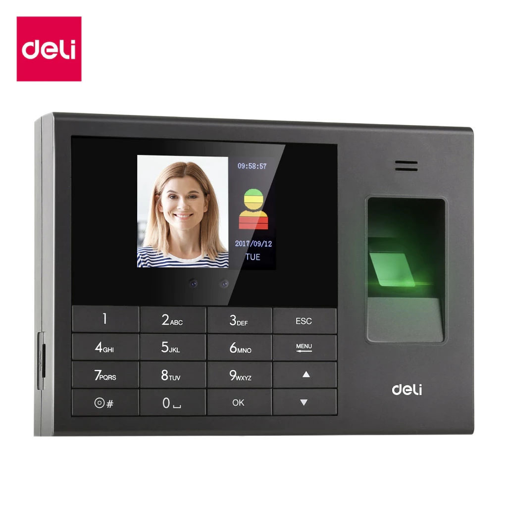 Deli เครื่องสแกนใบหน้าและสแกนลายนิ้วมือ เครื่องตอกบัตร ประสิทธิภาพสูง ใช้งานง่าย attendance machine