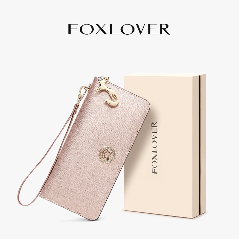 FOXLOVER กระเป๋าสตางค์ผู้หญิง แบบยาว หนังแท้คุณภาพสูง เรียบง่ายและมีสไตล์ ทนทาน พร้อมกล่องของขวัญ
