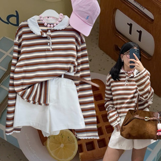 polo stirpe lace collar top.🤍🤎 เสื้อคอปก แขนยาว เล่นดีเทลคอป…