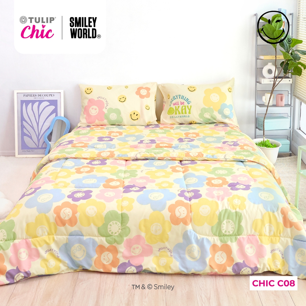 TULIP CHIC | SMILEYWORLD CHIC C08 ลิขสิทธิ์แท้ ชุดผ้าปู ผ้าห่มนวม สไตล์มินิมอล สัมผัสนุ่มไม่ระคายผิว Smiley World