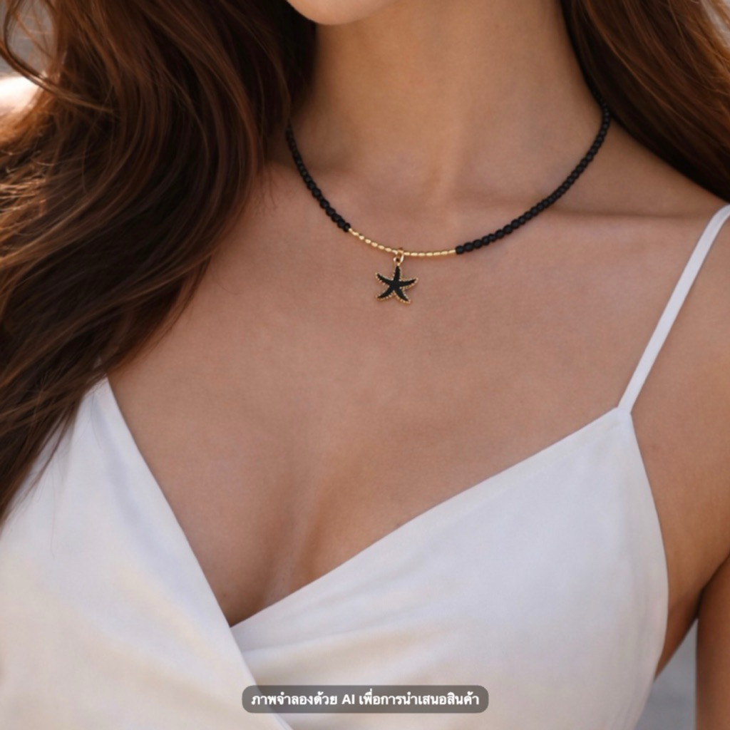 (อุดหนุนงานไทย) สร้อยคอลูกปัด สีดำ สร้อยสีดำ สร้อยคอหางวาฬ จี้วาฬ จี้หางปลา จี้ปลาวาฬ สร้อยปลาวาฬ สร้อยคอผู้ชาย