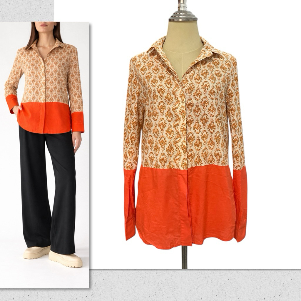 8IGHT SECONDS แบรนด์ดังเกาหลียังไม่เคยใช้งานdamask orange shirt เสื้อลายสีส้มsize S