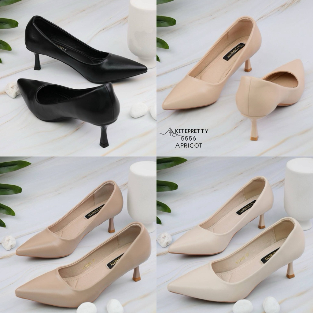 (งานกล่อง) KITEPRETTY 5556 รองเท้าคัทชูหัวแหลม สูง 2 นิ้ว หนังPUนุ่ม ส้นอะครีลิคย้อมแมทสี บุพื้นนุ่ม สวมใส่สบายเท้า