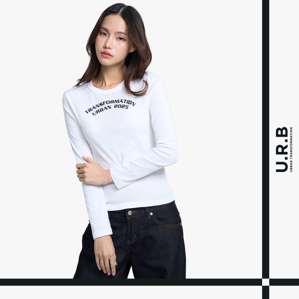 URBAN : WOMEN'S LONG SLEEVE SLIM TEE เสื้อยืดแขนยาวผู้หญิงทรงพอดีตัว รุ่น 1UTWT1038 สี White - ไวท์