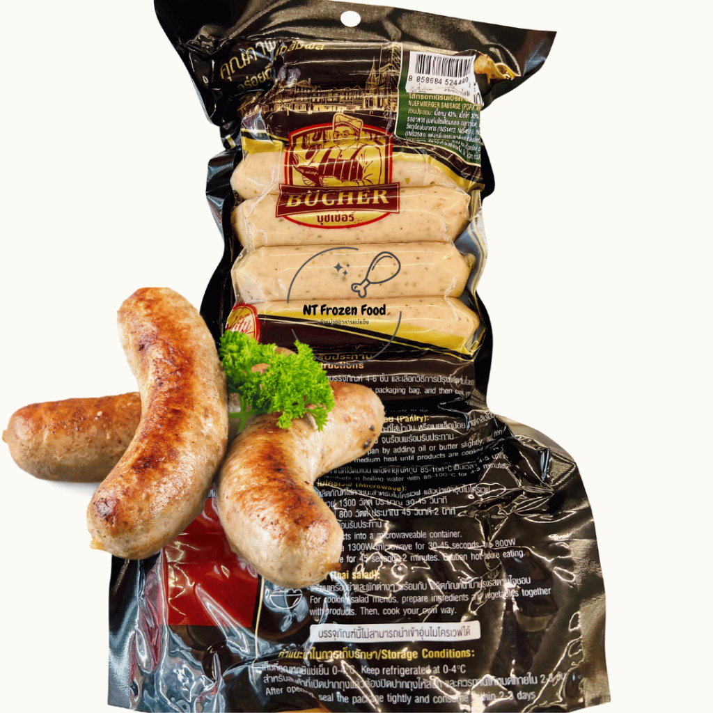 ไส้กรอกเนิร์นเบิร์กหมูผสมไก่ 400g/16ชิ้น ตราบุชเชอร์ ไส้กรอกสไตล์เยอรมัน อร่อย เนื้อแน่น เต็มคำ หนังกรอบ หอมเครื่องเทศ