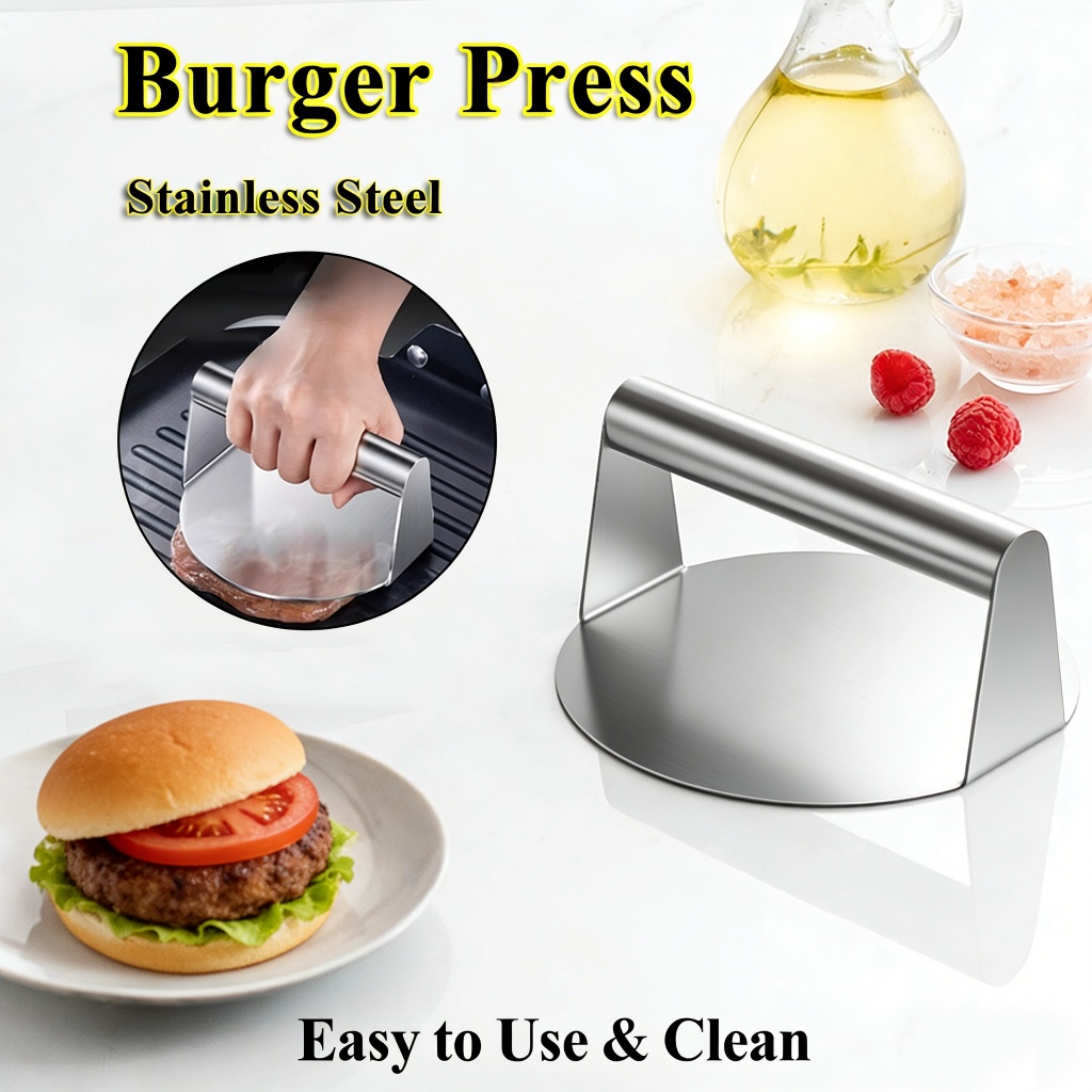 Stainless Steel Burger Press, 5.5 Inches, Round Burger Smasher, Non-Adhesive Bacon and Grill Press f