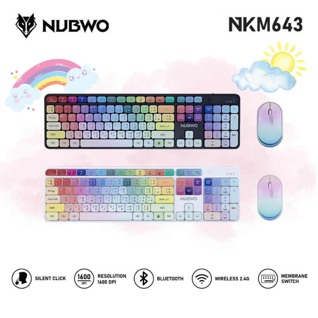 🛵🛵มีส่งด่วน🛵🛵Nubwo NKM-643 Keyboard+Mouse Dualmode Wireless/Bluetooth RubberDomeSwitch