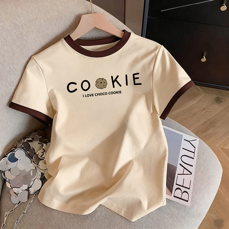 เสื้อสีดำ เสื้อยืดสีดำ，เสื้อเชิ้ตสตรี, ไอเทมแฟชั่นฤดูร้อน, แขนเสื้อสีตัดกัน, M-3XL, มีหลายสีให้เลือก