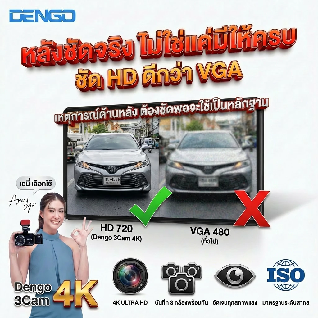 [กล้องรถเอมี่ 3 กล้องชัด 4K] Dengo 3 Cam 4K กล้องติดรถยนต์ 3กล้อง ห้องโดยสารเลนส์กว้าง เชื่อมต่อ Wifi ประกัน 1 ปี thumbnail 10