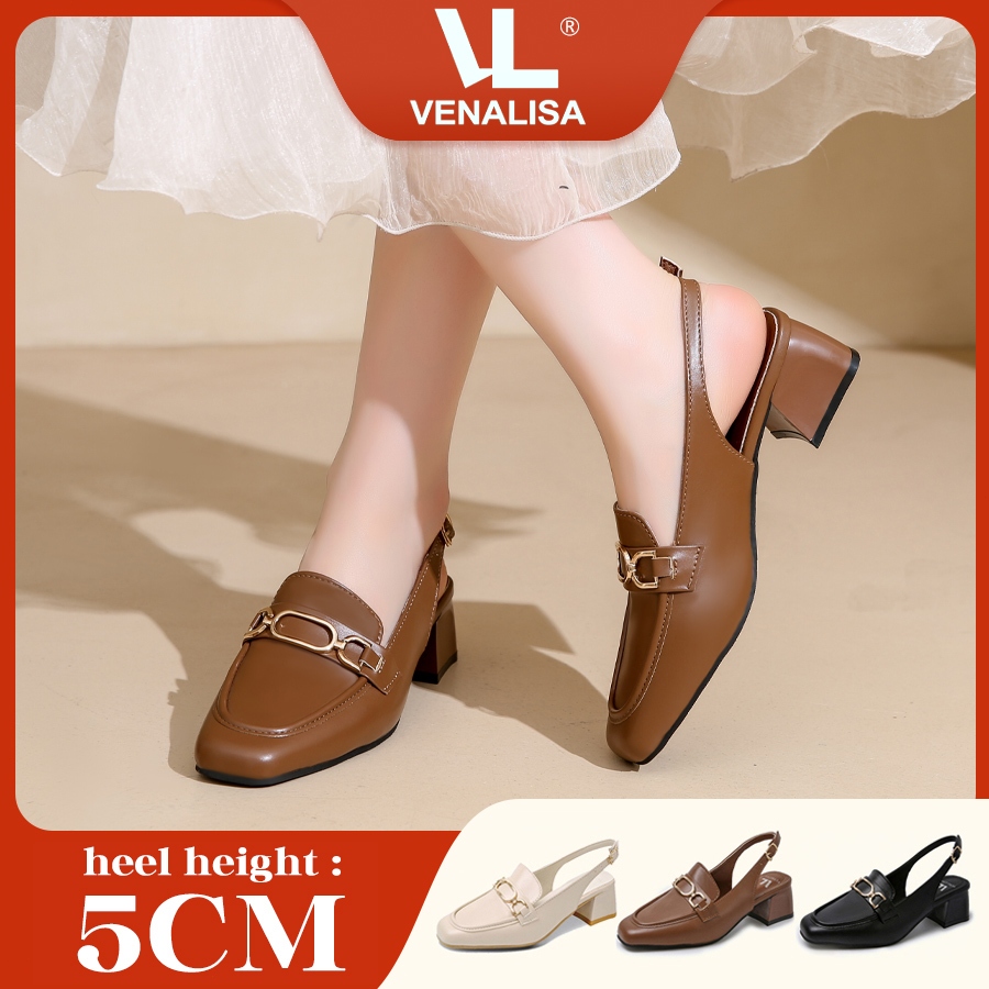 Venalisa ส้นสูง รองเท้าแตะ หนังแท้ หนัง เหมาะสำหรับงานออฟฟิศ 2 นิ้ว รองเท้าหนังฝรั่งเศส การสำเร็จการ