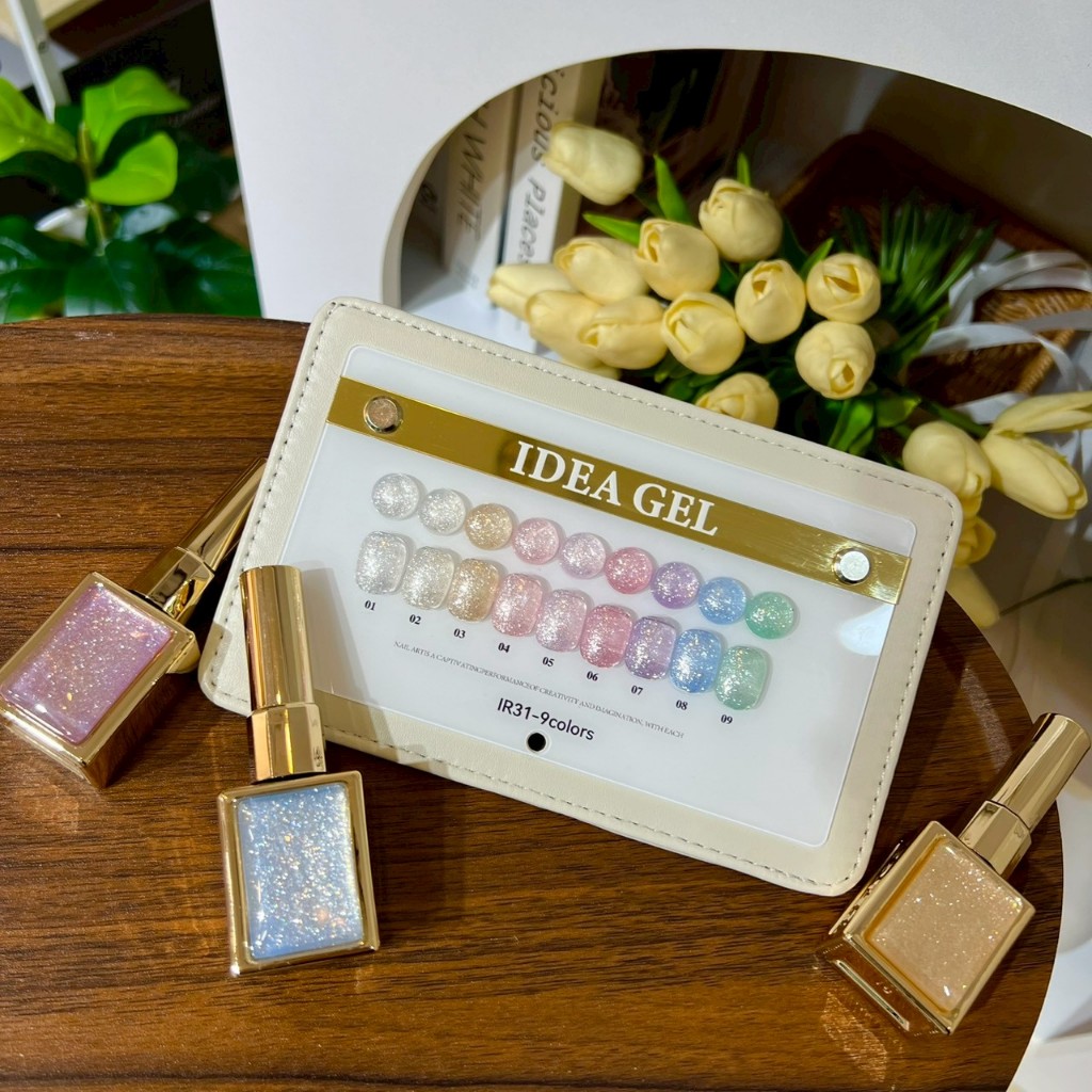 Flash shimmer Set 9 สี ( IR9-31) idea  2026 พร้อมชาร์จสำเร็จรูป อุปกรณ์ตกแต่งเล็บ
