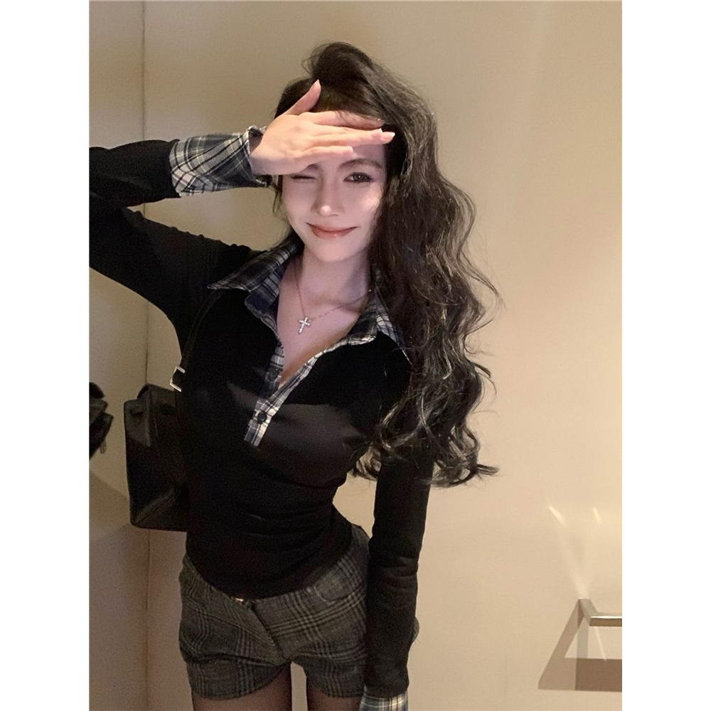 Vogue🌟พร้อมส่ง🌟 เสื้อแขนยาวผู้หญิง คอปก ทรงเข้ารูป ดีเทลแต่งลายสก็อตน่ารักมาก (FY33050) - รูปที่ 4