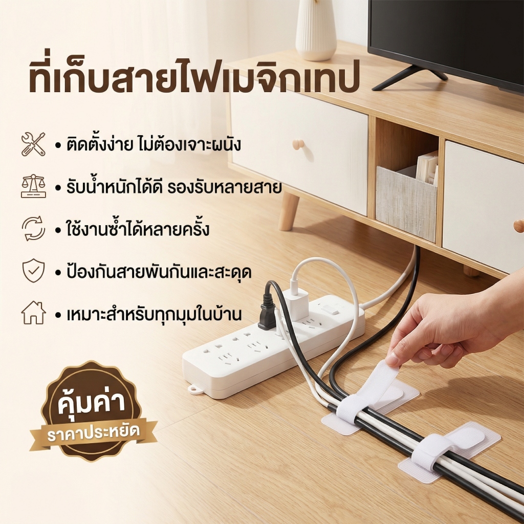 WEIYI 10pcs ที่เก็บสายไฟ ใช้งานง่าย สายเรียบร้อย เป็นระเบียบเรียบร้อย
