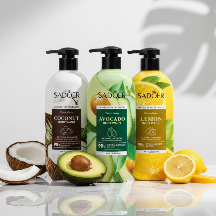 SADOER BODY WASH ครีมอาบน้ำ มีสารสกัดจากผลไม้  98% มี 3 สูตร ให้เลือก LEMON AVOCADO COCONUT ( 400ml)