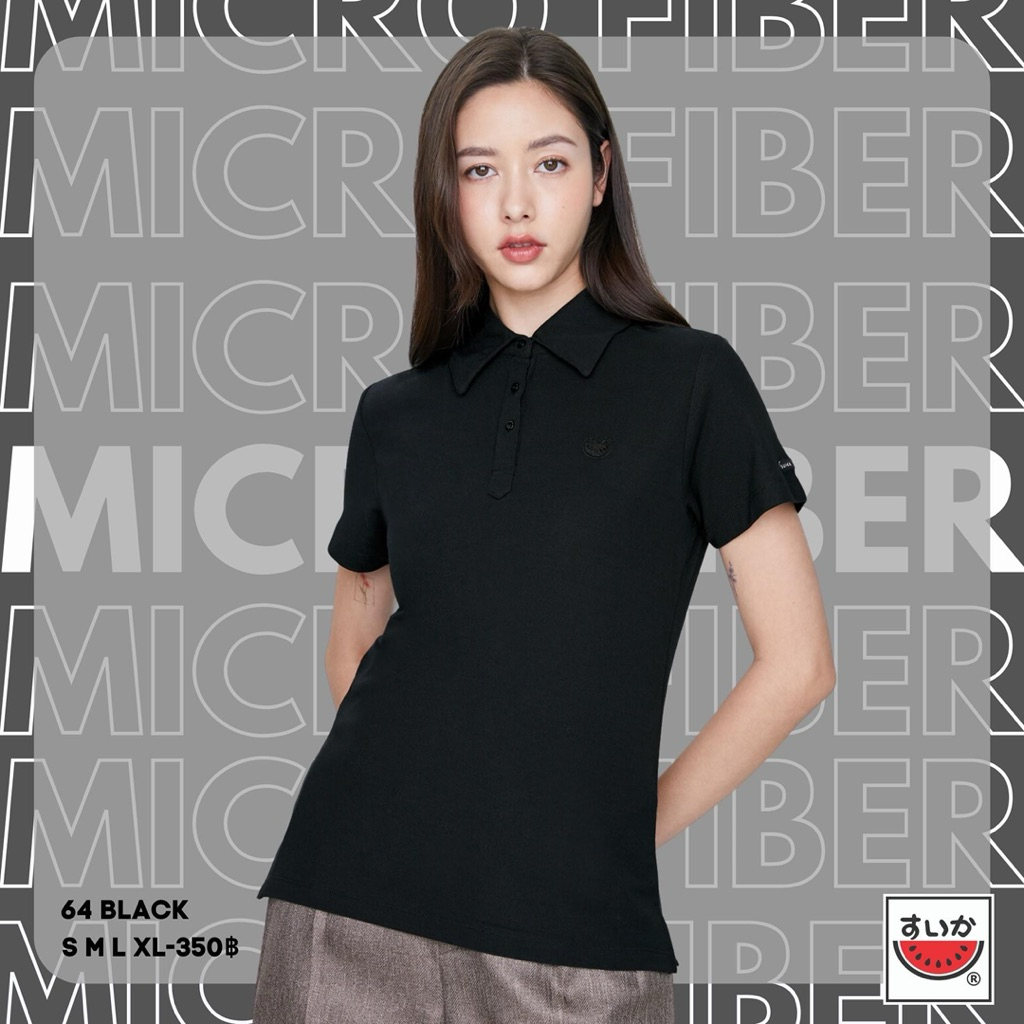 เสื้อแตงโมคอปกไมโครไฟเบอร์ สีดำ