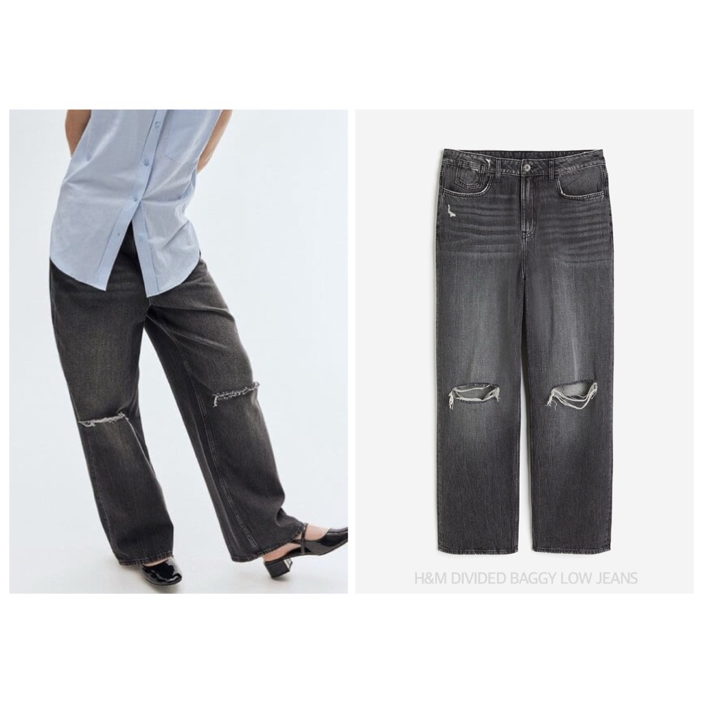 H&M กางเกงยีนส์ ทรงขากว้าง เอวต่ำ DIVIDED BAGGY LOW JEANS (A0803)
