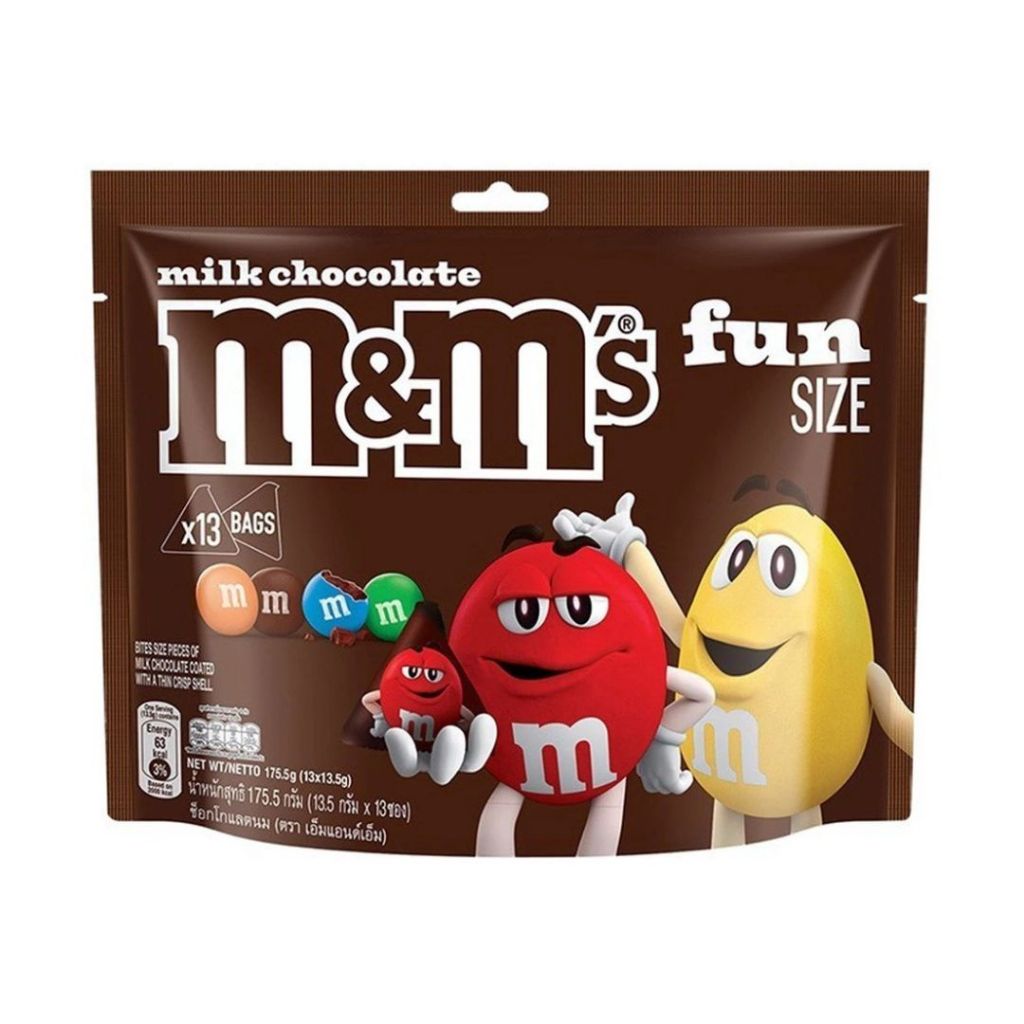 เอ็มแอนด์เอ็ม ช็อกโกแลตนม Fun Size ของแท้ นำเข้า 13 ซอง 175.5g / M&M’s Milk Chocolate Fun Size Impor