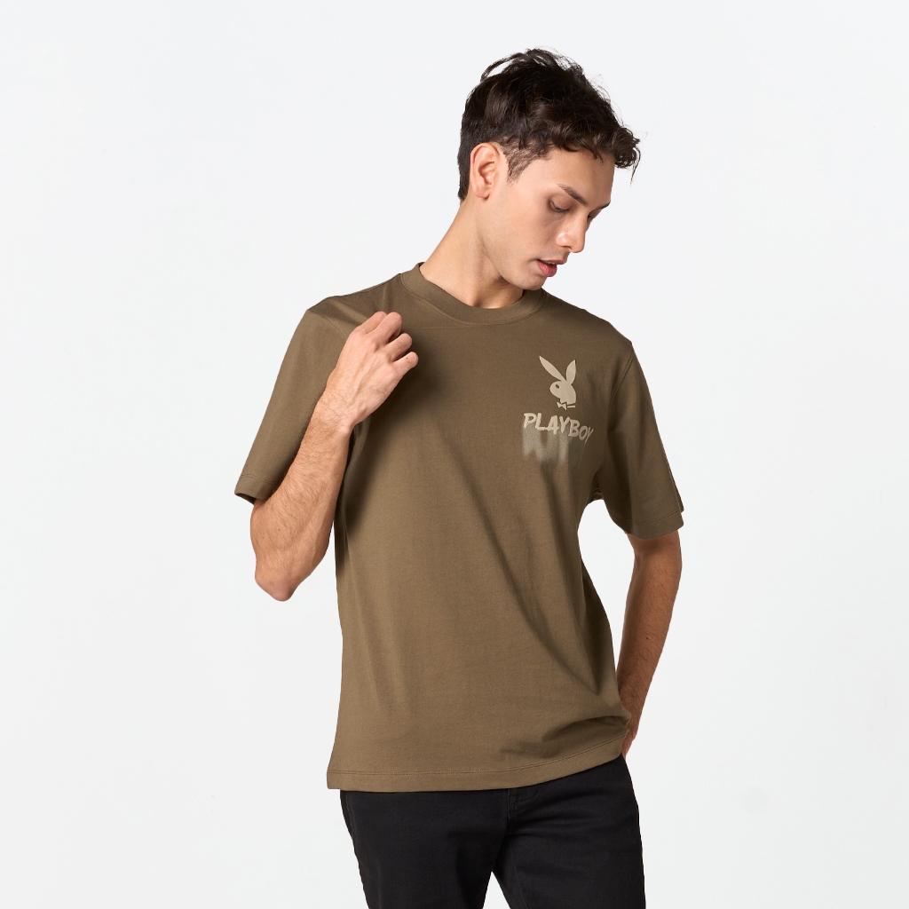 PLAYBOY   เสื้อผ้าผู้ชาย/เสื้อ/เสื้อยืดสีเขียว รุ่น P1MT269TB007GR