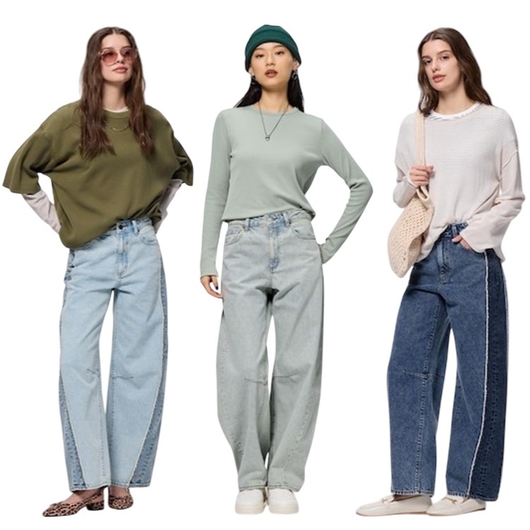 GU (พร้อมส่ง) กางเกงยีนส์ทรง Barrel กางเกงยีนส์ทรงโค้ง เอวกลาง / GU Barrel leg jeans