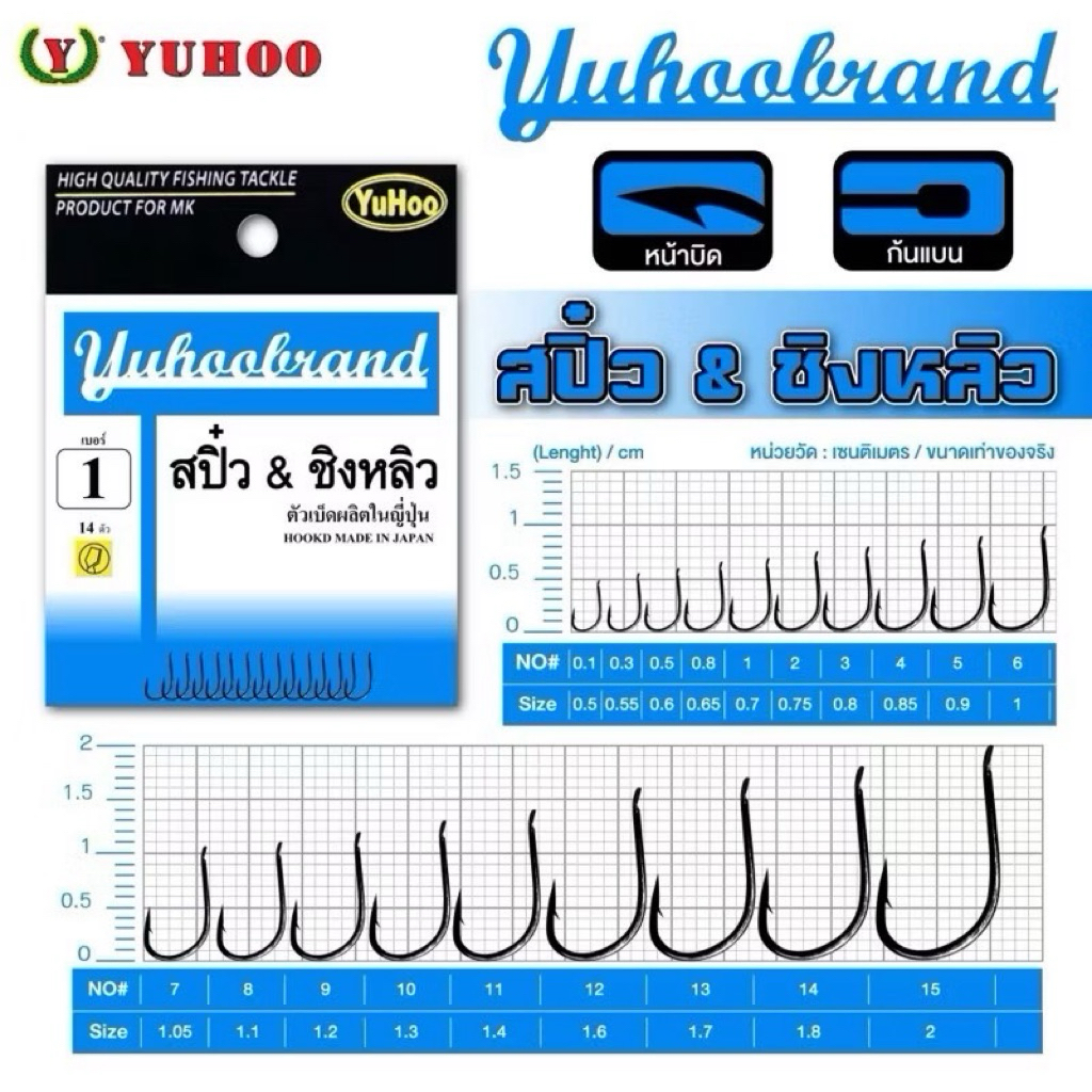 ดวงเบ็ดตกปลา YUHOO – สปิ๋ว & ชิงหลิว (Hook Made in Japan)