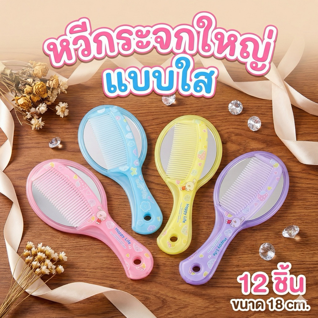 แพค 12 ชิ้น หวีกระจกใหญ่  T0630