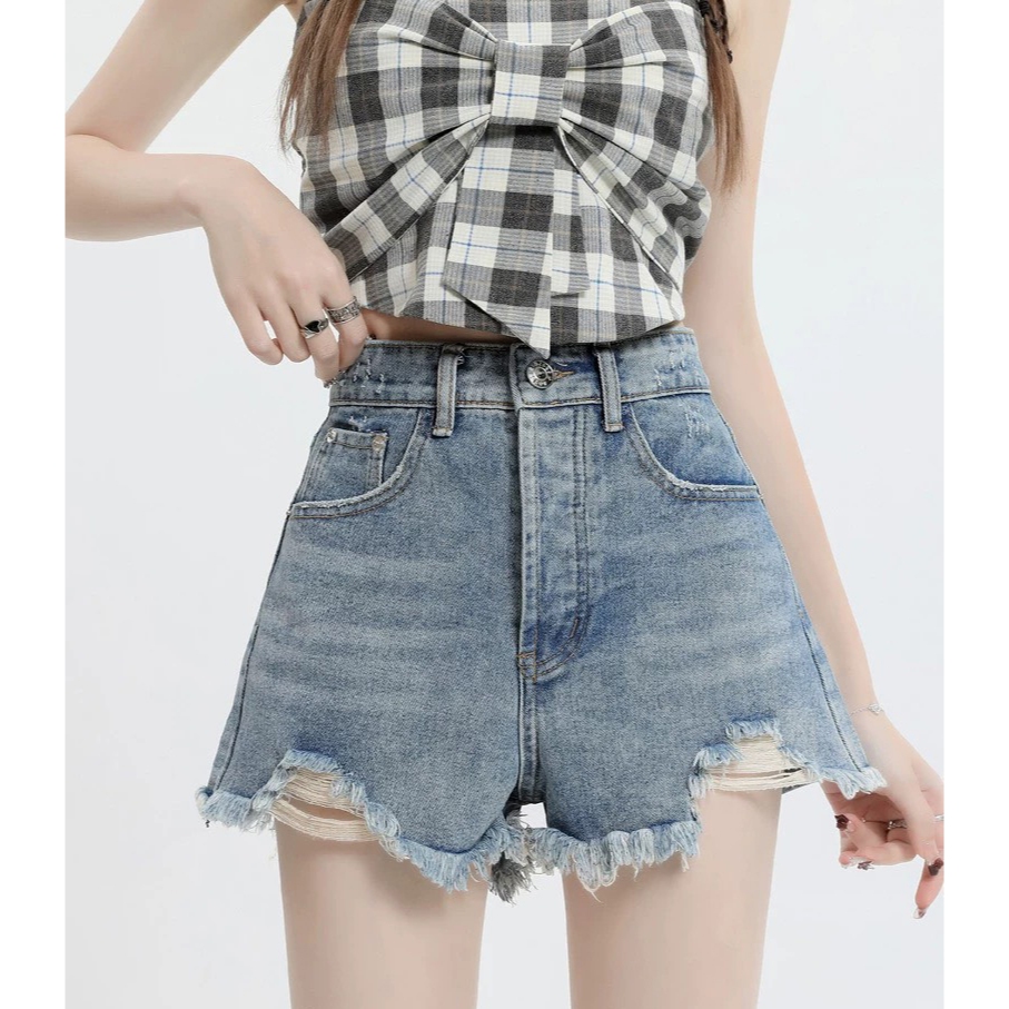 🚚ส่งไวจากไทย🚚 XS~2XL กางเกงยีนส์ขาสั้น เอวสูง สไตล์เกาหลี Clothing Jean Women ยีนส์ Women ยีนส์ เสื้อผ้า Lady ผู้หญิง