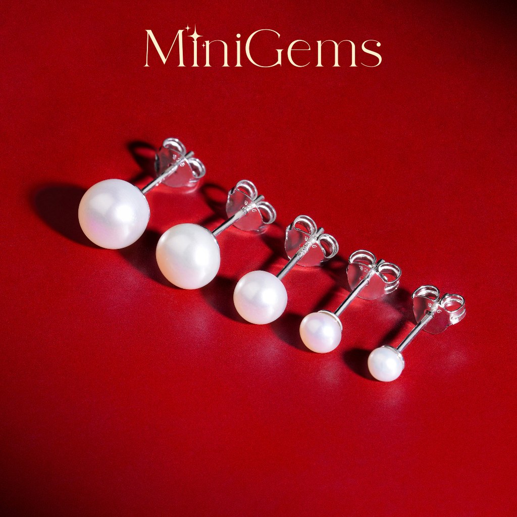 MiniGems ต่างหูไข่มุกน้ำจืด เกรดพรีเมี่ยม Freshwater Pearl เงินแท้ 925 Size 3 - 7 mm ต่างหูเงินแท้ ต่างหูไข่มุก