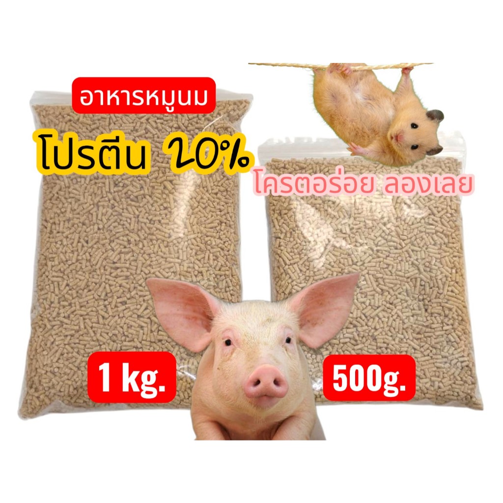 อาหารหมูอ่อน(หมูนม) 1kg หมูกินได้ ไก่ชนก็กินดี โปรตีน20% เก็บโค๊ดคุ้ม โค้ดส่งฟรีค่ะ