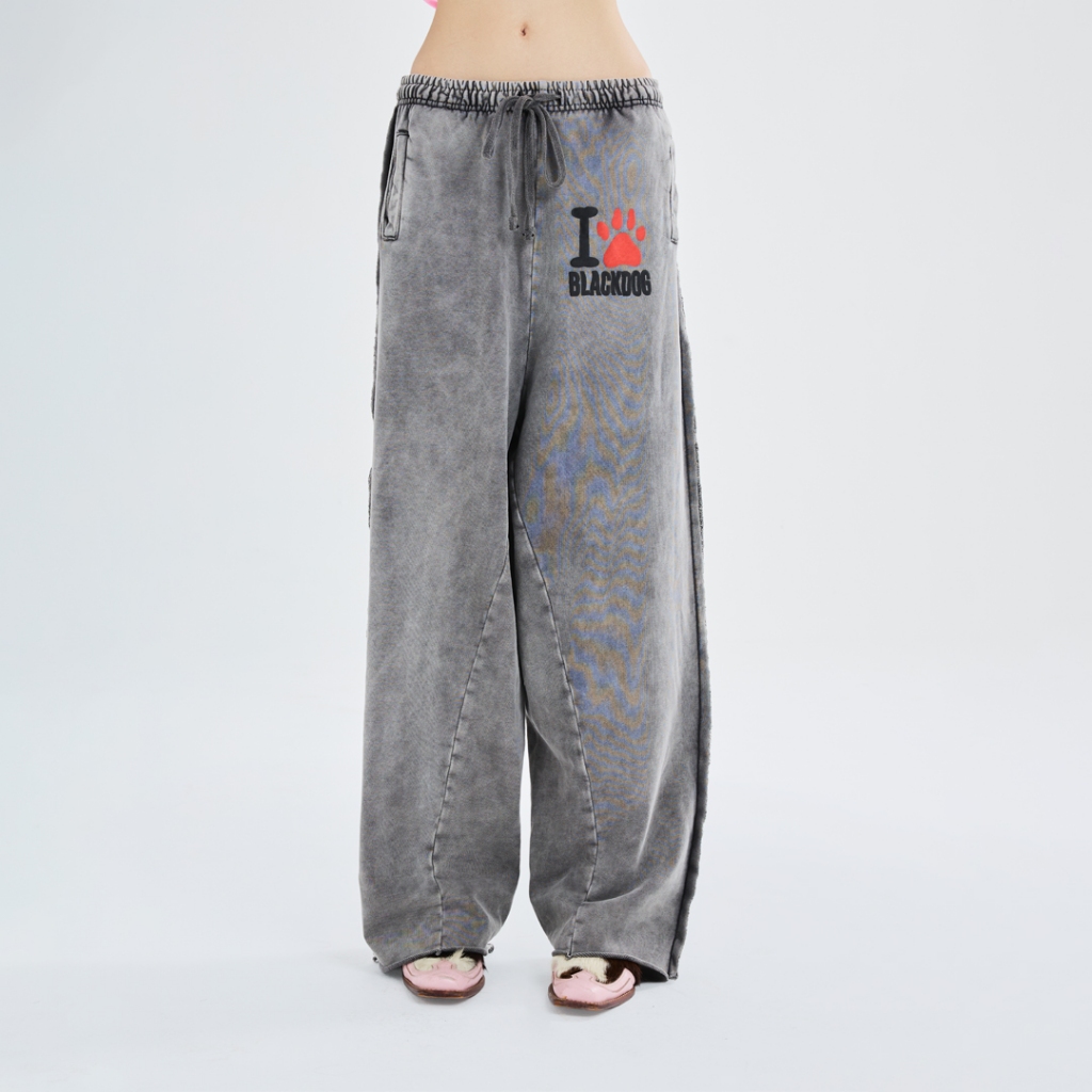 BLACKDOG BKK - I love pants กางเกงวอร์มสีฟอกสกรีนลาย - AH004