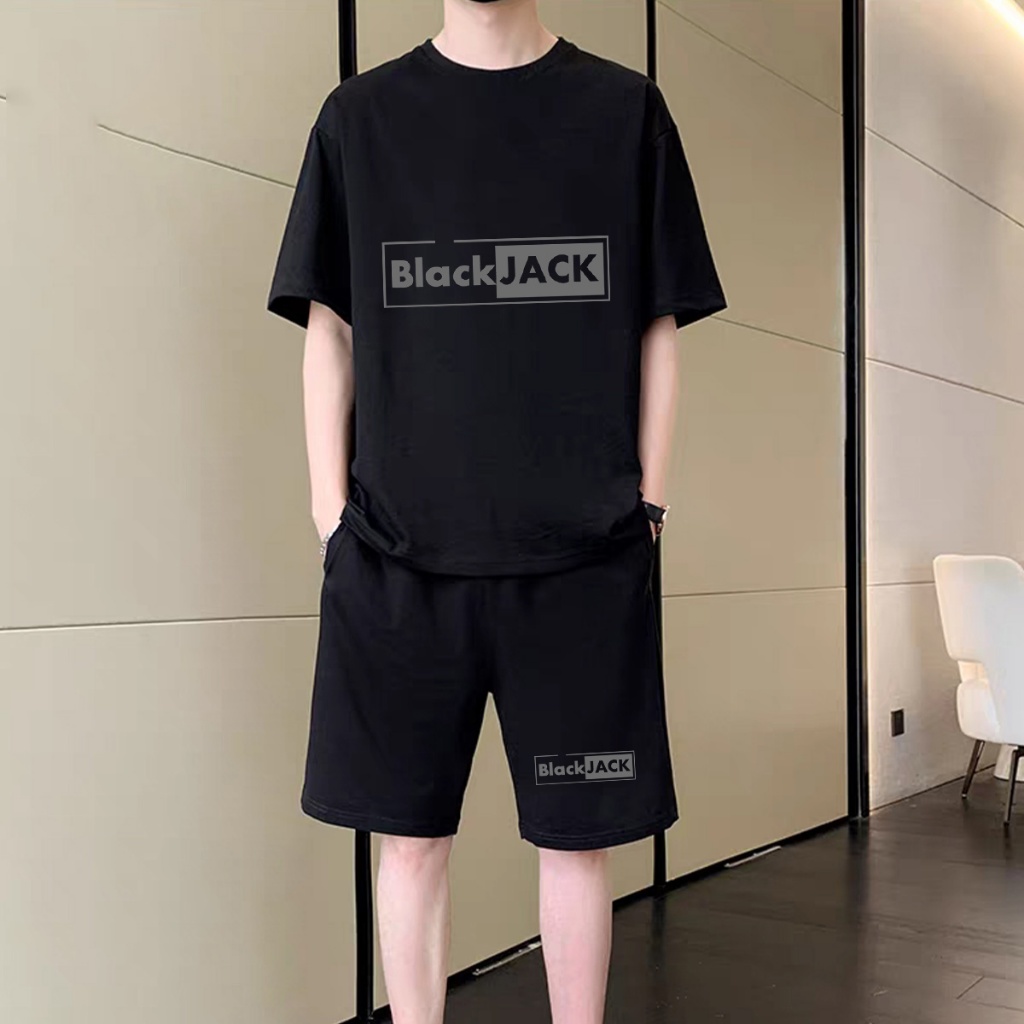 BK-1451+FF-1451 ชุดเซ็ตเสื้อยืดแขนสั้น + กางเกงขาสั้น ดีไซน์เรียบ เทรนด์ใหม่