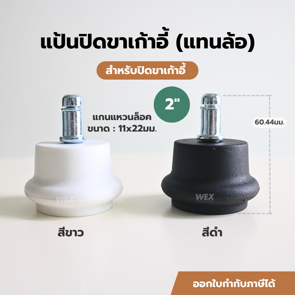 (ชุดละ 5ชิ้น) ปุ่มแป้นปิดขาเก้าอี้ เก้าอี้สำนักงาน (แทนล้อ) ยาง PP ขนาด 2นิ้ว (50มม.) แกนแหวนล็อค 11x22มม.