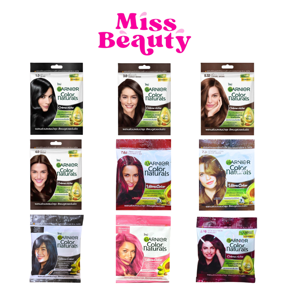 Garnier Color Naturals การ์นิเย่ คัลเลอร์ แนทเชอรัลส์ ครีมเปลี่ยนสีผม ปิดผมขาว ไม่มีแอมโมเนีย แบบซอง