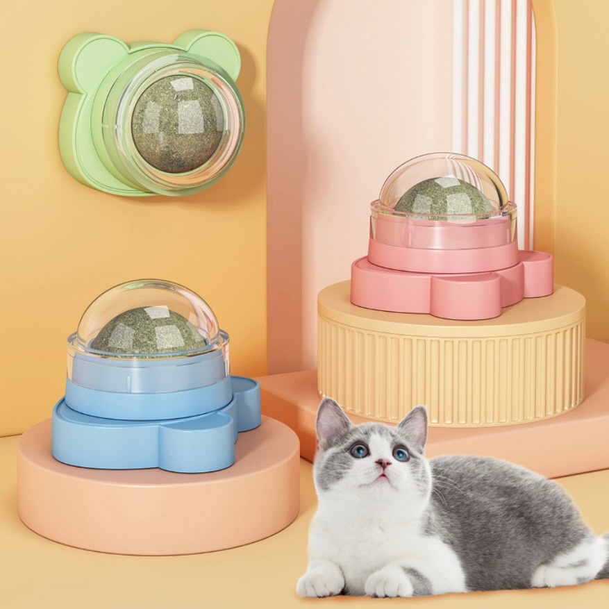 AL-1526 กัญชาแมว แคทนิปบอล Catnip Ball หน้าหมี เล่นสนุก เพลิดเพลิน ฟิน ติดผนังได้ 3สี พร้อมส่ง