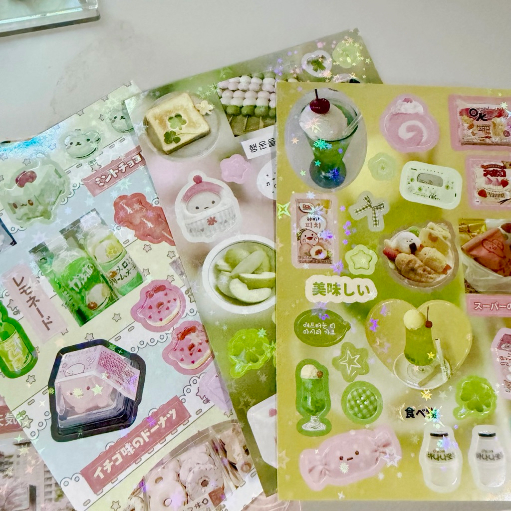 🍮พร้อมส่ง!(New)สติ๊กเกอร์กลิตเตอร์ พุดดิ้ง ขนมหวาน แพค4ชิ้น คละลาย ขนาดเล็ก สไตล์ญี่ปุ่น