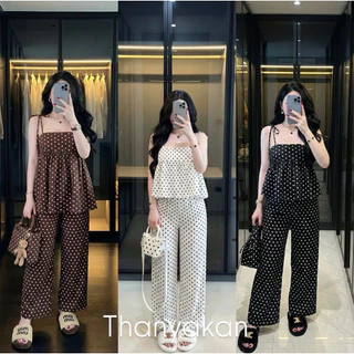 Set 2 ชิ้น ผ้าพลิ้วปรับสายได้ตามใจชอบ ลายทางพลางหุ่นสับๆเลยจ้า อวบใส่ได้จ้าสบายมาก