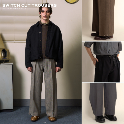Common Until - Switch Cut Double Pleated Trousers (Wide & Barrel legs) - กางเกงทรงกระบอกใหญ่