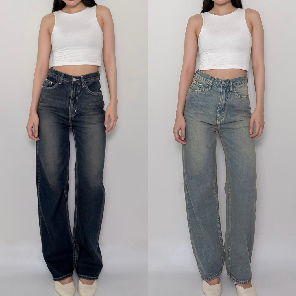 Wangjai- bestie jeans( กางเกงยีนส์ทรงกระบอกกลางเก็บหุ่นทรงสวย)