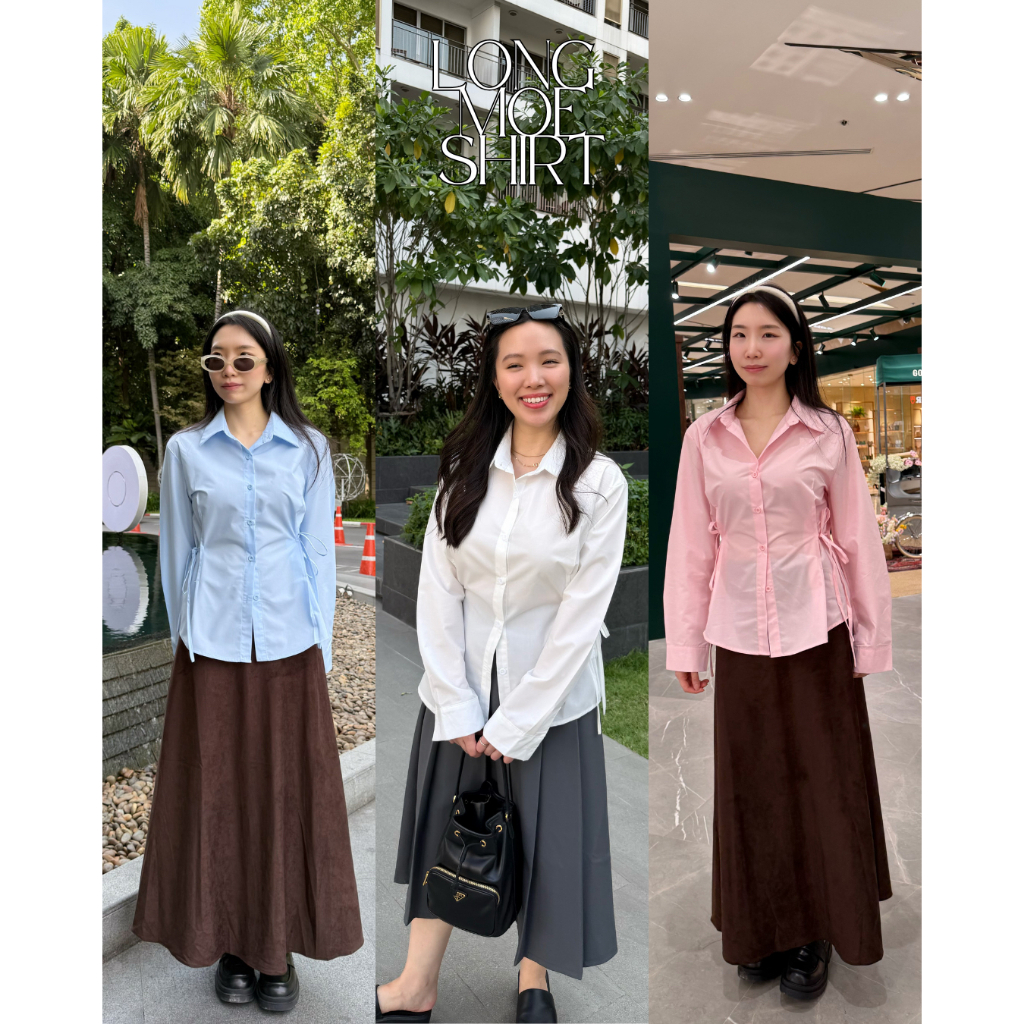 UIUI | MOE แขนยาว SHIRT เสื้อเชิ้ตแขนยาว ผูกเชือกเข้าตรงเอว